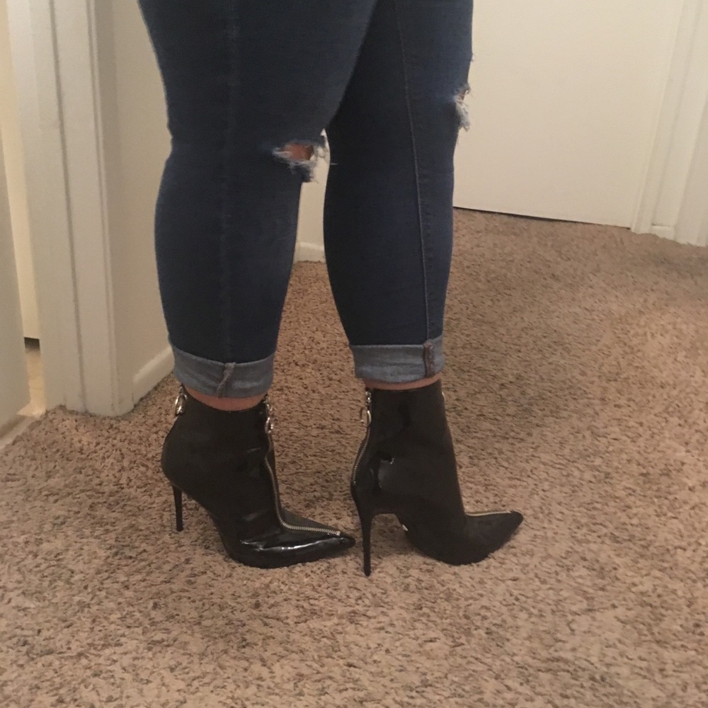 Schutz Kenia Black Patent Leather Booties - Picture 11 of 13
